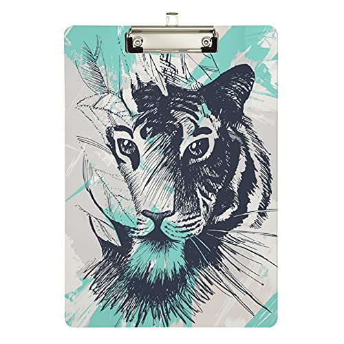 Klemmbrett aus Acryl, Tigerblätter, A4-Letter-Größe, Standard-Klemmbrett, silberfarbenes Klemmbrett, ideal für Studenten, Büro, Schule, Krankenschwestern, 31,8 x 21,6 cm Klemmbrett aus Acryl, Tigerblätter, A4-Letter-Größe, Standard-Klemmbrett, silberfarbenes Klemmbrett, ideal für Studenten, Büro, Schule, Krankenschwestern, 31,8 x 21,6 cm von FJQWKLF