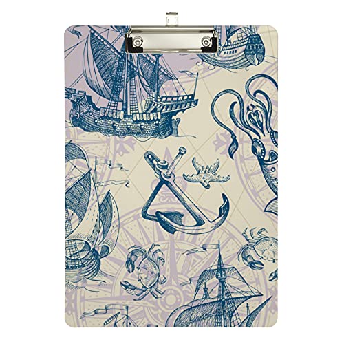 Klemmbrett aus Acryl, Vintage-Stil, Segelboot, Muscheln, A4-Letter-Größe, Standard-Klemmbrett, silberfarbenes Klemmbrett, ideal für Studenten, Büro, Schule, Krankenschwestern, 31,8 x 21,6 cm Klemmbrett aus Acryl, Vintage-Stil, Segelboot, Muscheln, A4-Letter-Größe, Standard-Klemmbrett, silberfarbenes Klemmbrett, ideal für Studenten, Büro, Schule, Krankenschwestern, 31,8 x 21,6 cm von FJQWKLF