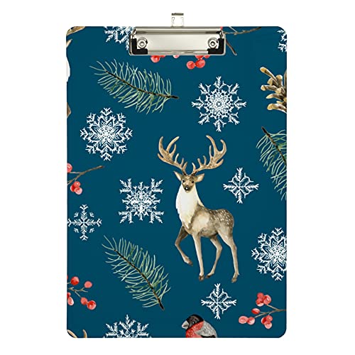 Klemmbrett aus Acryl, Weihnachtsmotiv mit Hirsch und Gimpel, A4-Letter-Größe, Standard-Klemmbrett, silberfarbenes Klemmbrett, ideal für Studenten, Büro, Schule, Krankenschwestern, 31,8 x 21,6 cm Klemmbrett aus Acryl, Weihnachtsmotiv mit Hirsch und Gimpel, A4-Letter-Größe, Standard-Klemmbrett, silberfarbenes Klemmbrett, ideal für Studenten, Büro, Schule, Krankenschwestern, 31,8 x 21,6 cm von FJQWKLF