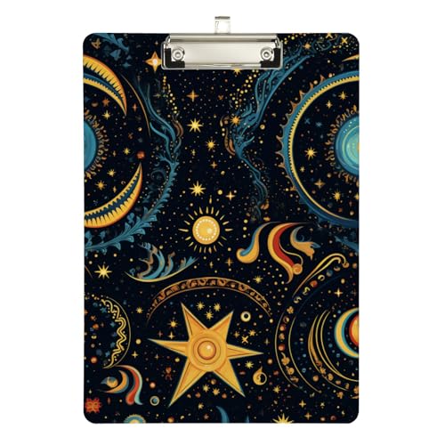 Klemmbrett aus Acryl, ethnische Sterne und Sonne, A4-Letter-Größe, Standard-Klemmbrett, silberfarbenes Klemmbrett, ideal für Studenten, Büro, Schule, Krankenschwestern, 31,8 x 21,6 cm Klemmbrett aus Acryl, ethnische Sterne und Sonne, A4-Letter-Größe, Standard-Klemmbrett, silberfarbenes Klemmbrett, ideal für Studenten, Büro, Schule, Krankenschwestern, 31,8 x 21,6 cm von FJQWKLF