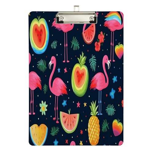 Klemmbrett aus Acryl mit Früchten und Flamingo, A4-Letter-Größe, Standard-Klemmbrett, silberfarbenes Klemmbrett, ideal für Studenten, Büro, Schule, Krankenschwestern, 31,8 x 21,6 cm Klemmbrett aus Acryl mit Früchten und Flamingo, A4-Letter-Größe, Standard-Klemmbrett, silberfarbenes Klemmbrett, ideal für Studenten, Büro, Schule, Krankenschwestern, 31,8 x 21,6 cm von FJQWKLF