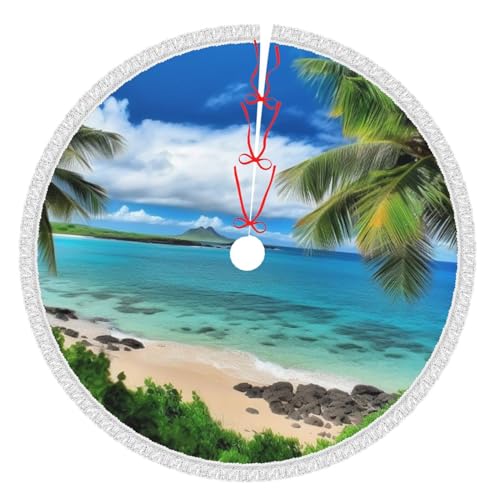Tropischer Palmen-Hawaii-Strand-Weihnachtsbaumrock, 76,2 cm, Weihnachtsbaumrock, wunderschöne Weihnachtsbaummatte mit Quasten für Feiertage, Partys, Weihnachtsdekorationen für den Weihnachtsbaum, We Tropischer Palmen-Hawaii-Strand-Weihnachtsbaumrock, 76,2 cm, Weihnachtsbaumrock, wunderschöne Weihnachtsbaummatte mit Quasten für Feiertage, Partys, Weihnachtsdekorationen für den Weihnachtsbaum, We von FJQWKLF