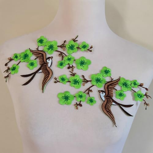 1 Paar Quitte Sakura Blume Stickerei Bügelbild Applikation Patches (Hellgrün) von FJTANG
