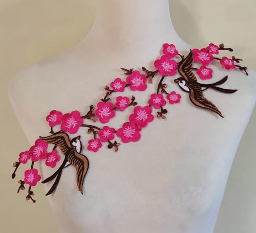 1 Paar Quitte Sakura Blume Stickerei Bügelbild Applikation Patches (Hot Pink) von FJTANG