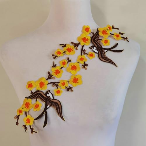 1 Paar Quitte Sakura Blume Stickerei Bügelbild Applikation Patches (gelb) von FJTANG