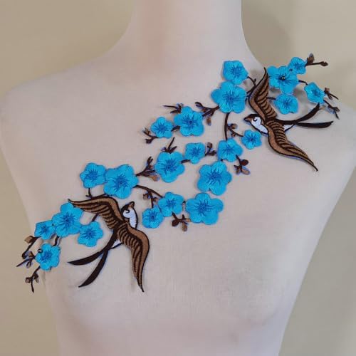 1 Paar Quitte Sakura Blume Stickerei Bügelbild Aufnäher Flicken (Seeblau) von FJTANG