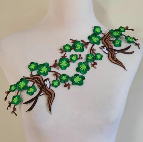 1 Paar Quitten-Sakura-Blumen-Aufnäher zum Aufbügeln (grün) von FJTANG