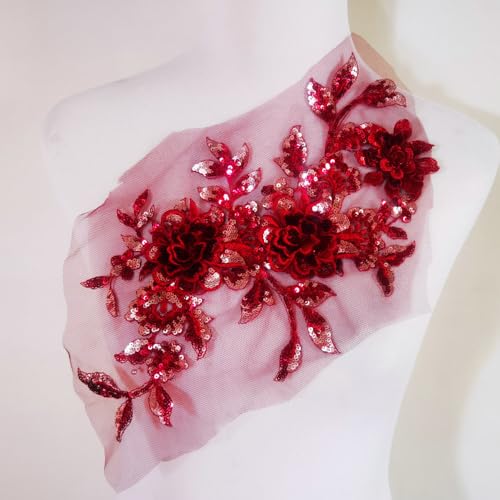 1 x Pailletten-Blumen-Stickerei-Applikation zum Aufnähen von Kleidung, Nähen, DIY-Dekoration, weinrot 1 x Pailletten-Blumen-Stickerei-Applikation zum Aufnähen von Kleidung, Nähen, DIY-Dekoration, weinrot von FJTANG