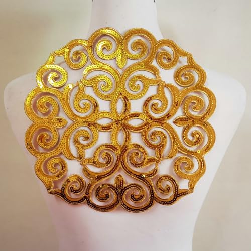 1 x goldene Pailletten-Aufnäher zum Aufbügeln, für Kleidung, DIY, Stickerei, Aufkleber, Blüte von FJTANG