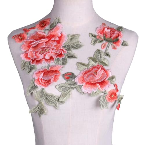 2 schöne Blumen bestickte Aufnäher zum Aufnähen (Pink B) von FJTANG
