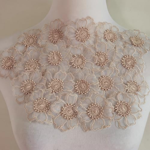 20 Stück/Los, doppellagige Spitzen-Blumen-Applikation, bestickt, DIY, handgefertigt, Handwerk, Hochzeitskleid, Dekoration (Hellkhaki) von FJTANG