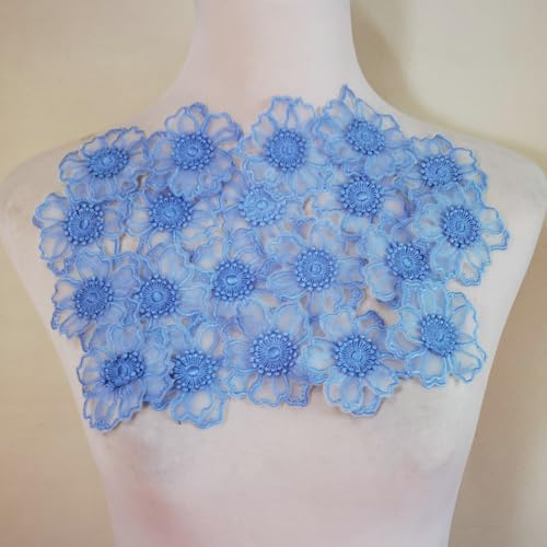 20 Stück/Los, doppellagige Spitzen-Blumen-Applikation, bestickt, DIY, handgefertigt, Handwerk, Hochzeitskleid, Dekoration (blau) von FJTANG