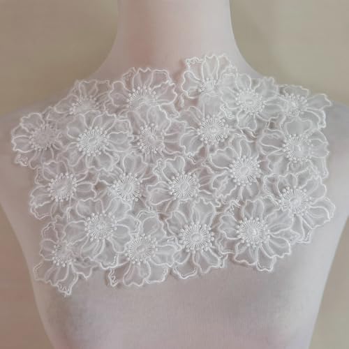 20 Stück/Los, doppellagige Spitzen-Blumen-Applikation, bestickt, zum Basteln, für Hochzeitskleid, Dekoration (weiß) von FJTANG