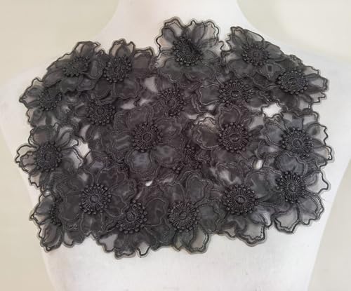 20 Stück/Los, doppellagige Spitzen-Blumen-Applikation, bestickt, zum Basteln, für Hochzeitskleider, Dekoration (schwarz) von FJTANG