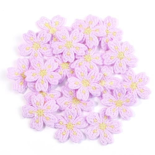 30 Stück/Los, 2,4 cm, Stickerei-Blumen-Applikationen, mehrfarbig, Kleidungsaufnäher, Aufkleber für DIY-Ornamente, Nähzubehör, Zubehör (lila) von FJTANG