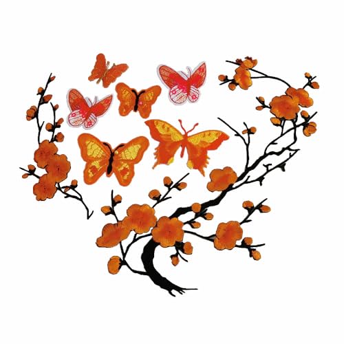 8 x große Schmetterlings-Stickerei-Aufnäher zum Aufbügeln (Orange B) von FJTANG