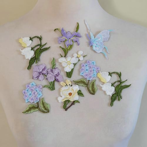 Aufnäher mit Blumen- und Schmetterlingsmotiv, zum Aufbügeln, bestickte Applikationen, Aufkleber, Taschen, Hüte, DIY-Zubehör (Farbe D) von FJTANG