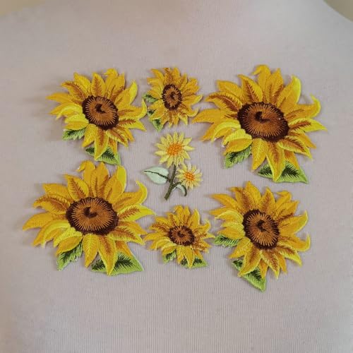 Aufnäher zum Aufbügeln, Motiv: lächelnde Sonnenblumen, 7 Stück, Gelb von FJTANG