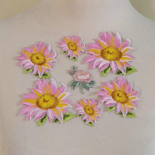Aufnäher zum Aufbügeln, Motiv: lächelnde Sonnenblumen, 7 Stück, Rosa Aufnäher zum Aufbügeln, Motiv: lächelnde Sonnenblumen, 7 Stück, Rosa von FJTANG