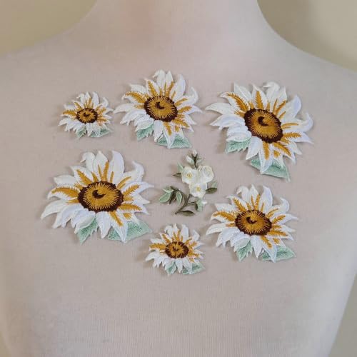 Aufnäher zum Aufbügeln, Motiv: lächelnde Sonnenblumen, 7 Stück, Weiß von FJTANG