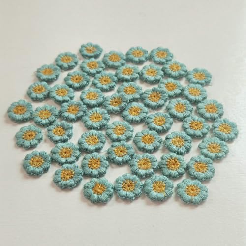 Gänseblümchen-Aufnäher, bestickt, zum Aufnähen, Applikation, Blumenmuster, Milchfaser, Nähbesatz, Kleidung, Hochzeitskleid, Basteln, DIY (Blaugrün), 50 Stück von FJTANG