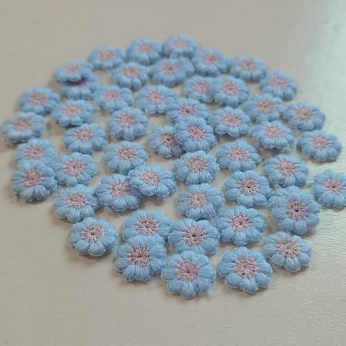 Gänseblümchen-Aufnäher, bestickt, zum Aufnähen, Applikation, Blumenspitze, Milchfaser, Nähbesatz, Kleidung, Hochzeitskleid, Basteln, DIY (Hellblau), 50 Stück von FJTANG