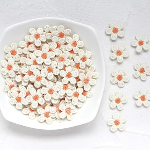 Mini-Gänseblümchen-Aufnäher, bestickt, zum Aufnähen, Applikation, Blumenspitze, Milchfaser, Nähbesatz, Kleidung, Hochzeitskleid, Handwerk, DIY, Elfenbein, 50 Stück von FJTANG