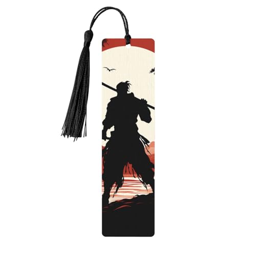 Lesezeichen aus Holz für Buchliebhaber, Samurai-Lesezeichen mit Quasten, Handwerk, Holz, Lesezeichen, Etikett, Holz, Lesezeichen, Lesezeichen, Ornamente, Geschenk für Frauen und Männer von FJWSLCH