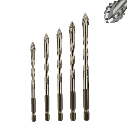 Gloryboom Neuer vierschneidiger Sägezahn-Exzenterbohrer, vierschneidige Sägezahn-Hochleistungs-Hartmetallspitze, for Stein, Glass, Beton, Holz, Ziegel, Metall(5/6/8/10/12) von FJZFXKZL