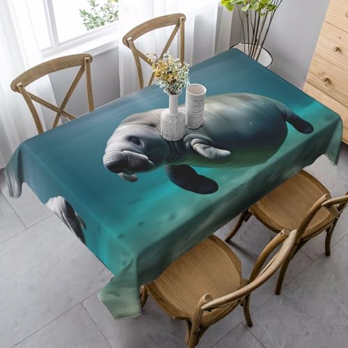 FKGKDF Manatee Rechteckige Tischdecke mit Tierdruck, abwaschbar, ideal für Geschenke, Partys und Wohnkultur von FKGKDF