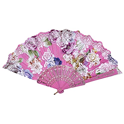 FKJLUN Faltfächer Handfächer Dekorative Fans Chinesischer Stil Tanz Hochzeits-Party-Spitze-Seide-faltendes Hand-Blumenmuster personifizierter Fan Faltfächer für Damen Geschenke (Color : Pink) von FKJLUN