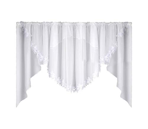 Schöne Fertiggardinen Gardinen mit kräuselband Fenstergardinen Gardine küche aus Voile mit Faltenband Kräuselband Store Kurzgardine Spitze Kurz Modern Weiß Gipüre 150x400 cm LB-5 von FKL DESIGN Home Deco