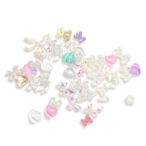 FKWKUW 3D Harz Nagelanhänger,100 Stück, Schmetterling Blume Herz Perlen Bär Nagel Strasssteine Charms Rosa Aurora Nagelsteine Nageldekorationszubehör Für Nagelkunst Design von FKWKUW