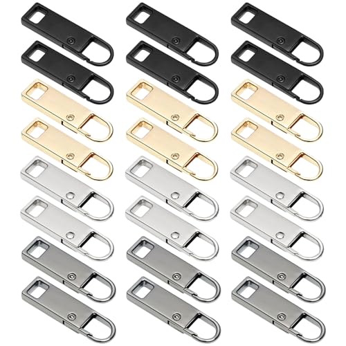 24 Pcs Zipper für Reißverschluss, Metall Zipper Pull Abnehmbares, Reißverschluss Anhänger Ersatz für Kleider, Rucksäcke, Handtaschen, Koffer, Stiefel von FL HUA