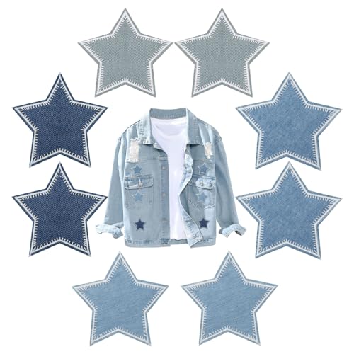 8 Stück Bügelflicken Sterne Blau, Flicken zum Aufbügeln Kinder und Erwachsene, 2 Größen Aufbügelflicken für Kleidung, Jacken, Jeans, Hüte und Taschen von FL HUA