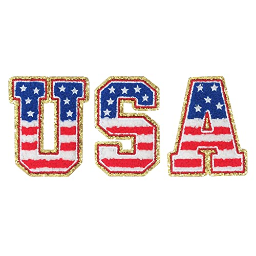 Chenille-Buchstaben-Aufnäher: 3 Stück USA-Aufnäher, Buchstaben-Aufnäher, zum Aufkleben auf Kleidung, Kleid, Hosen, Hüte, Jeans, Nähblumen, Applikation, DIY-Zubehör Chenille-Buchstaben-Aufnäher: 3 Stück USA-Aufnäher, Buchstaben-Aufnäher, zum Aufkleben auf Kleidung, Kleid, Hosen, Hüte, Jeans, Nähblumen, Applikation, DIY-Zubehör von FLAIDO