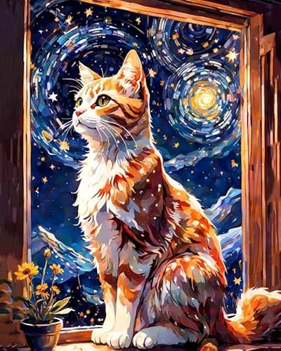 FLAJZ Malen Nach Zahlen Erwachsene, DIY handgemaltes Ölgemälde Set für Anfänger und Erwachsene, Acrylfarbe, Katze Kindergemälde, kreative Heimdekoration, Geschenk, Weihnachten von FLAJZ