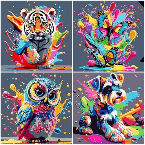 FLAJZ Malen Nach Zahlen Kinder, 4 Stück Tiere Malen Nach Zahlen ab 5 6 7 8 9 10 11 12 Jahre Mädchen und Junge, Farbiges Leinwand Acrylfarben DIY Ölgemälde Set zur Heimdekoration, 20x20cm FLAJZ Malen Nach Zahlen Kinder, 4 Stück Tiere Malen Nach Zahlen ab 5 6 7 8 9 10 11 12 Jahre Mädchen und Junge, Farbiges Leinwand Acrylfarben DIY Ölgemälde Set zur Heimdekoration, 20x20cm von FLAJZ
