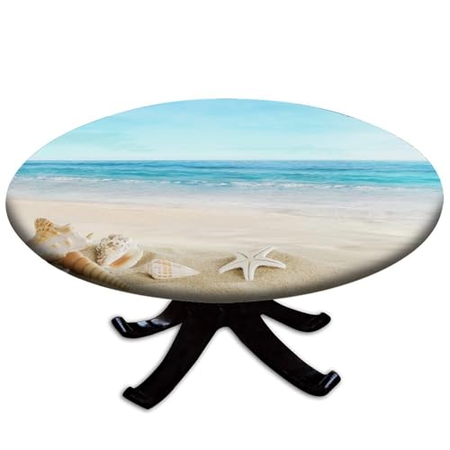 FLDRNKTP Runde Tischdecke mit elastischem Rand, abwischbare Seesternmuschel, Outdoor-Tischdecke für Küche, Picknick, Patry drinnen, passend für 71,1 cm große Tische von FLDRNKTP