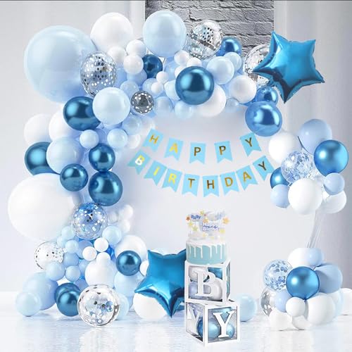 FLEAGE babyparty deko junge,123 Stück Ballons Girlande Blau Gold mit Konfetti Ballons für Babyparty Deko, Geburtstag, Hochzeit, Baby Shower, Taufe Dekorationen von FLEAGE