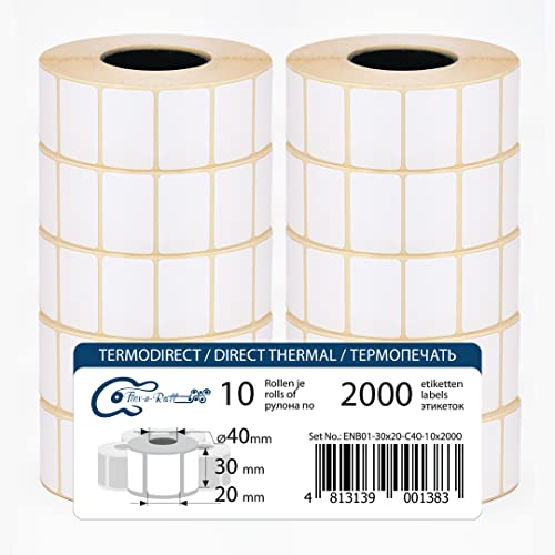 Selbstklebende Etiketten FLEX-N-ROLL 30x20 mm - 20000 BPA-freie Thermo Etiketten Eco auf 10 Rolle(n), Kern 40 mm, Blanko von FLEX-N-ROLL