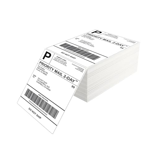 Thermo-Etiketten Leporello, 4 × 6 inches (101.6 × 152.4 mm) mit Trägerperforation, Waterproof Shipping Labels, BPA/BPS Free, Pack of 500 von FLEX-N-ROLL