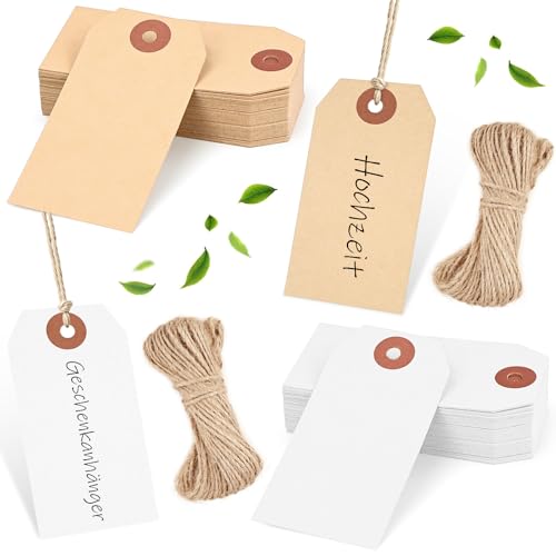 FLEXNOVA 100 Stück Geschenkanhänger zum Beschriften, Kleine Karten Etiketten zum Beschriften Preisschilder Flohmarkt Geschenk Anhänger Etiketten Papier Kraftpapier Blanko für Weihnachten Hochzeit von FLEXNOVA