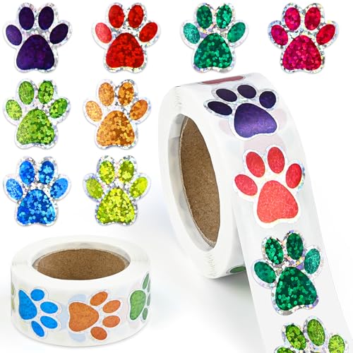 FLEXNOVA 1000 Stück Hundepfoten Aufkleber, 2.5cm Bunt Sticker Hunde Pfote Paw Sticker Glitzer Pfoten Stickerrolle Kinder Selbstklebend Dekorative Aufkleber für Scrapbooking Geschenke Grußkarten von FLEXNOVA