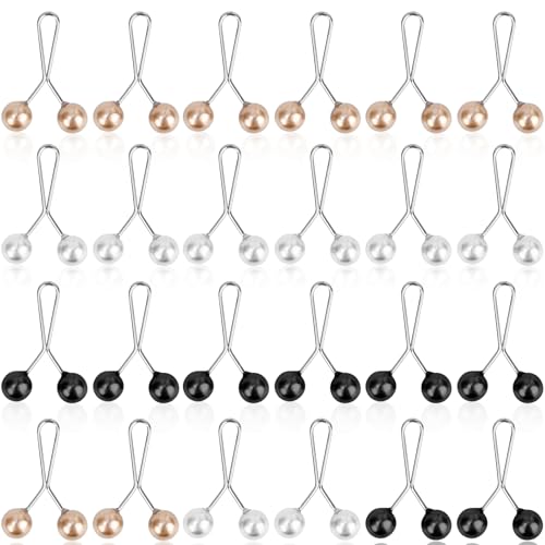 FLEXNOVA 24 Stück Hijab Pins, Scarf Safety Pins Hijab Nadeln Clips Magnet Perlen Sicherheitsnadeln Schalnadeln Brosche Clip für Muslimische Kleider Damen (Schwarz, Weiß, Gold) von FLEXNOVA