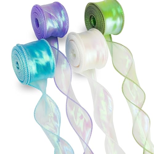 FLEXNOVA 4 Rollen Organzaband, 40mm x 9m Schleifenband Schimmernd Weiss Blau Grün Lila, Geschenkband Breit, Satinband, Chiffonband, Seidenband, Hochzeit Ribbon für Blumenstrauß Geschenkverpackungen FLEXNOVA 4 Rollen Organzaband, 40mm x 9m Schleifenband Schimmernd Weiss Blau Grün Lila, Geschenkband Breit, Satinband, Chiffonband, Seidenband, Hochzeit Ribbon für Blumenstrauß Geschenkverpackungen von FLEXNOVA