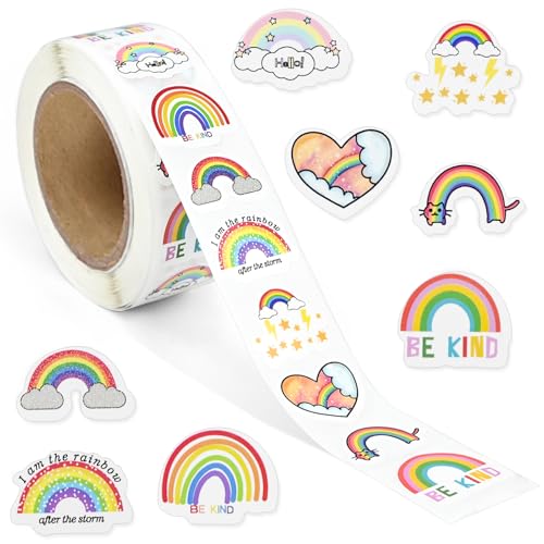 FLEXNOVA 500 Stück Regenbogen Sticker, Wasserfeste Sticker Regenbogen Aufkleber Selbstklebend Rainbow Pride Stickers Aufkleber Kinder für Geschenk Deko Handarbeit von FLEXNOVA