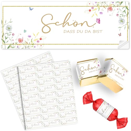 FLEXNOVA 54 Stück Aufkleber Schön dass du da bist, 5x1.8cm Sticker Hochzeit Geschenk für Schokolade Geburtstag Taufe Kommunion Karten Papiertüten Geschenkverpackungen für Küsschen Pralinen Rechteckig FLEXNOVA 54 Stück Aufkleber Schön dass du da bist, 5x1.8cm Sticker Hochzeit Geschenk für Schokolade Geburtstag Taufe Kommunion Karten Papiertüten Geschenkverpackungen für Küsschen Pralinen Rechteckig von FLEXNOVA