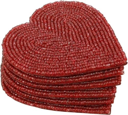Flfwlass Artis Charm COS-548 Untersetzer-Set mit Perlen in Herzform, handgefertigt, 10,2 cm, mit hitzebeständiger Polyester-Rückseite und echten Glasperlen, Rot, 6 Stück Flfwlass Artis Charm COS-548 Untersetzer-Set mit Perlen in Herzform, handgefertigt, 10,2 cm, mit hitzebeständiger Polyester-Rückseite und echten Glasperlen, Rot, 6 Stück von FLFWLASS