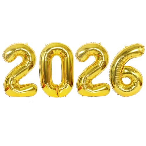 2026 Ballons Gold Silvester Deko Folienballon Luftballons Party Silvester Dekoration Neujahr 2026 Ballons (Gold-2026-100 CM) von FLG FINISH LINE GERMANY